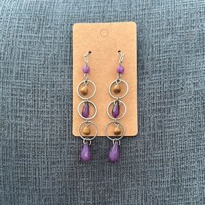 Purple/silver/wood earrings